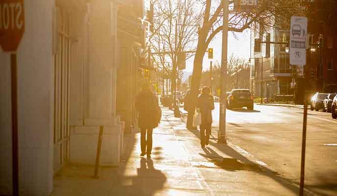 Clark’s Main South neighborhood in the late afternoon sun; Urban Fellowship Grants will allow faculty and students to increase their engagement with this and other local neighborhoods.